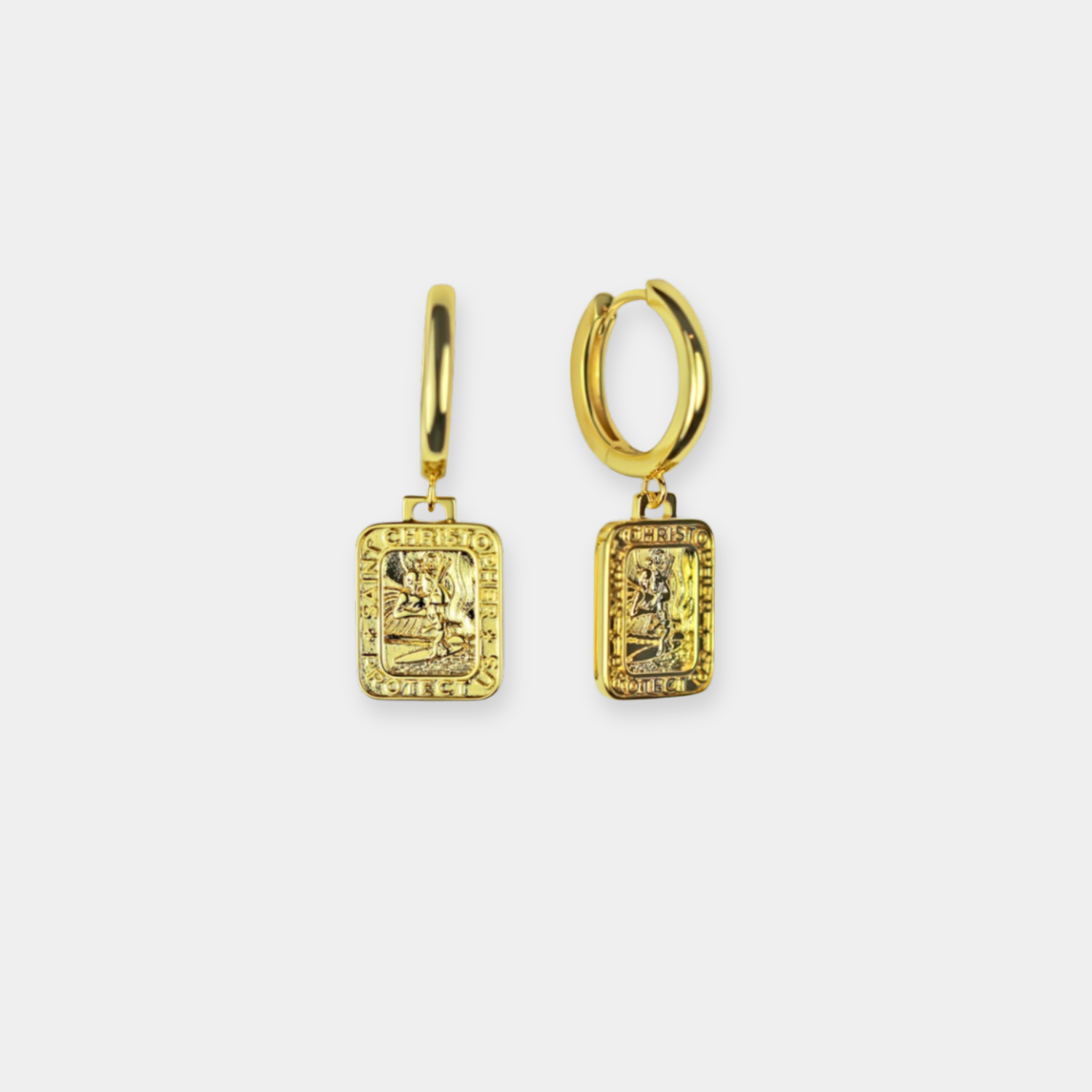 Boucles d'oreilles rectangulaires Saint-Christophe en or