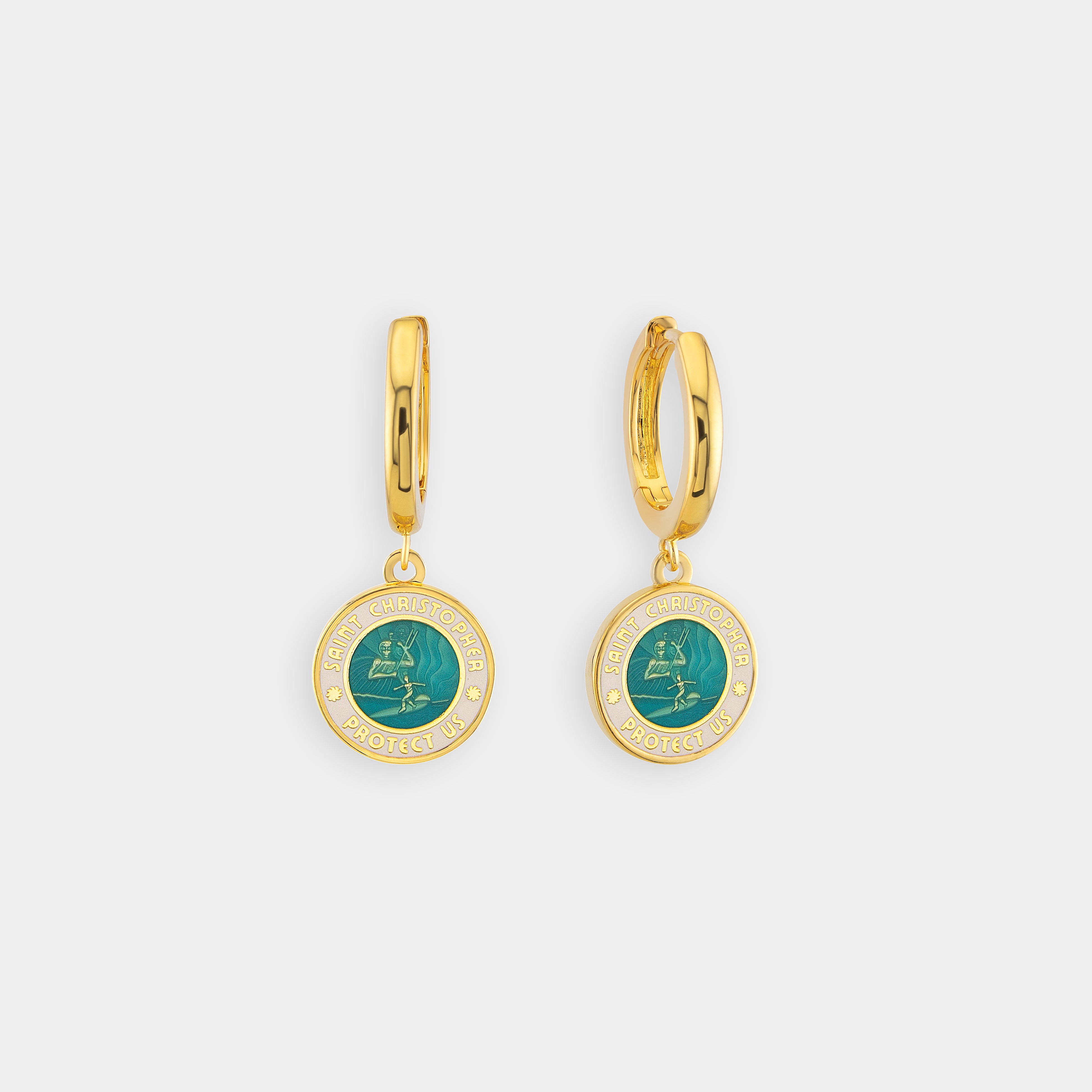 Boucles d'oreilles Saint-Christophe - Or / Blanc turquoise